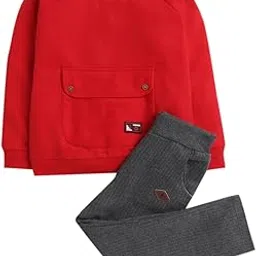 hopscotch Boys Cotton Solid Top Pant Set In Red Color-picture-2