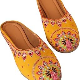 Women's Mojari Jutti Ethnic Punjabi Juttis Traditional Flat Embroidered Canvas Fancy Bellies Comfortable Sole for Womens & Girls-11