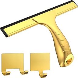 OVSGTTZ General Purpose Shower Glass Door Squeegee with 2 Adhesive Hooks, Stainless Steel Squeegee for Bathroom, Household Windows, Mirrors, Tiles and Car Windows, 12 Inch, Transparent, Golden-image-58