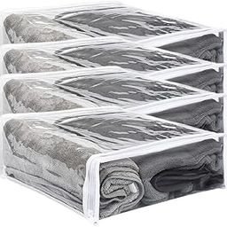 JANNYRO Clear Zippered Storage Bags Sweater Blanket Quilt Bag Plastic Organizer Bags for Clothes Bed Sheet Organizer with Zipper Clothing Blankets Sheet Linen Clothes Pillow Cube Organizer (Pack Of 4)-picture-1