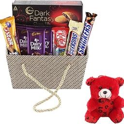 SFU E Com Premium Designer Jute Basket With Loaded Chocolates | Valentine Teddy Bear With Chocolate Combo | Valentine Chocolate Hamper | 806-92