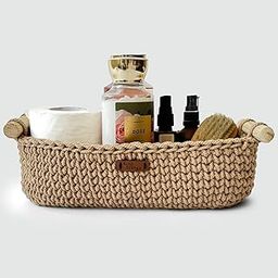 Kind Strings Handmade Storage Basket I Hand towel holder I Bread basket I Bedside organizer basket I Bathroom organizer shelf -Large Beige-image-4