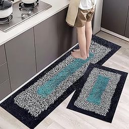 Own Shop Industries Cotton Rectangular Kitchen Mat|Floor Mat|Door Mat|Anti-Slip, Soft,Washable, For Floor, Kitchen, Room (16"X24" & 17"X47" Inchs,) Blue-18