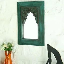 Adeez Gallery Wood Mirror Frame Traditional Double Window Wooden Jharokha Rajasthani Style Hand-Carved Jharokha Wall Decor Wall Mounted | Couple Photo Frames Size 20x30 cm-23