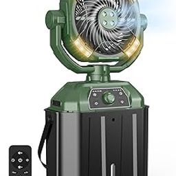 Misting Fan Portable 6L Bucket 20000mAh Rechargeable Camping Fan with LED Lantern Light Remote & Hook Floor Battery Powered Cooling Outdoor Fans for Patios Camping, 4 Spray Mister, Green-9
