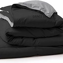 Reversible Comforter Single Size - Soft Microfiber 300 GSM Comforter for Winter Blanket- Soft & Luxury Design Duvet/Blanket Single Size (60"X90") - Black/Silver Grey Color-9