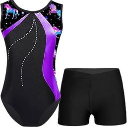 TTAO Girls Printed Gymnastics Ballet Leotard with Dance Shorts Set Ice Skating Performance Costume Dancewear-image-1