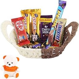 SFU E Com Softer Bar And Tasty Almond Chocolate Hamper | Valentine Love Teddy Bear With Chocolate Combo | Valentine Chocolate Hamper | 363-0
