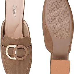 Women's Stylish Back Open Mules | Slip-On Casual & Office Wear Shoes | Soft Cushioned Sole with Metal Chain Detail | Comfortable Low Heel Slides for Girls & Women (SF-4660-BROWN-40)-image-92