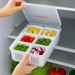 MILTON Grid Fridge Storage Boxes Set of 6 Fridge Organizer Container & Lid, Stackable Box, Space Saving Plastic Containers 1500 ml for Chopped Vegetables, Fruits-12