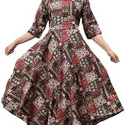 Women's Printed Anarkali Maxi Gown Dress | Casual Western Style | Round Neck | Viscose Cotton Fabric-16