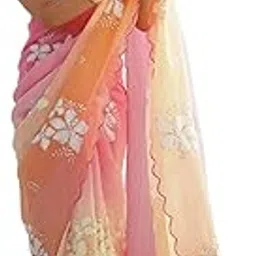 swornof Women's Embroidery Chiffon Saree With Unstiched Blouse Piece-picture-45
