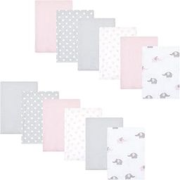 Hudson Baby Unisex Baby Cotton Flannel Burp Cloths Bundle, Pink Gray Elephant, One Size-image-11