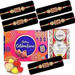 Natali Traders Om Rakhi For Brother Set Of 5 | Celebration Chocolate Box, Greeting Card With Chopra With Roli Chawal | Divine Rakhi | Rakhi Gift Combo, 113 Gm-image-1