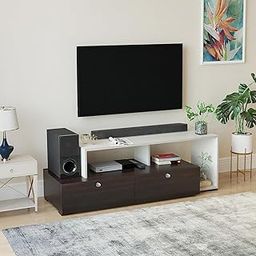 FURNEASER Dexon Engineering Wood Floor TV Cabinet/Entertainment Unit/Set Top Box Stand/TV Table with Storage & Display Shelves for 32 to 43 Inches (Wenge & White)-image-28