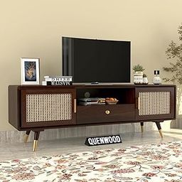 QUENWOOD FURNITURE STORE Solid Wood Rattan Cane Tv Cabinet for Living Room & Bed Room Furniture | Wall Mount TV Unit/TV Stand/TV Cabinet/TV Entertainment Unit/Set Top Box Stand | Cane (Walunt Finish)-picture-25