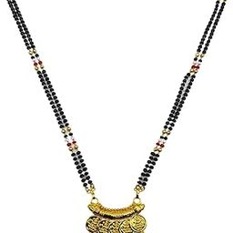 Long Mangalsutra Designs Gold Plated Necklace Lakshmi (Laxmi) Pendant Red Green Black Beads Chain Tricolor Chain Hindu God Gold Mangalsutra Latest Designs For Women (33 Inches)-picture-45