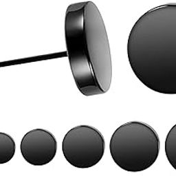7 Pairs Black Round Stud Earrings Set Stainless Steel Ear Studs For Unisex 3-10Mm, Large, Surgical Steel, No Gemstone-image-33