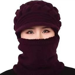 Women Winter Woolen Warm and Snow Proof Soft Full Face Cover Cap and Neck Set (Pack of 1) (Purple)-image-28
