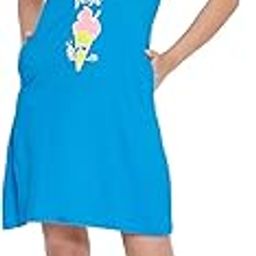 Women's Cotton Printed Short Nightdress with Pocket - Blue-image-31
