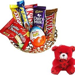 SFU E Com Loaded Chocolate Gift Hamper | Valentine Teddy Bear With Chocolate Combo | Valentine Chocolate Hamper | 009-88