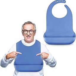 Plexaris Silicone Bibs for Adult, Waterproof Adjustable Adult Bib, Washable Bibs for Elderly Eating with Leakproof Pocket, Care Products Silicone Bib for Elderly Men Women & Disabled-picture-29