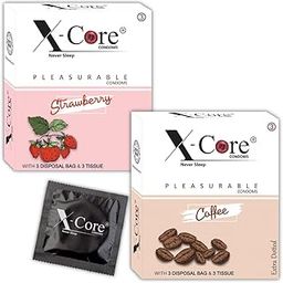 X-Core Extra Dotted Flavored Condoms (6 Pcs) with Intimate Tissue Papers (6 Sheets) – Dual Pleasure & Care Combo (Pack of 2, Strawberry & Coffee)-image-89