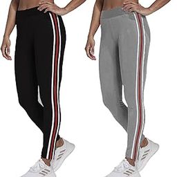 Gym wear Leggings Free Size Combo Workout Trousers | Stretchable Striped Jeggings | Yoga Track Pants for Girls & Women (Free Size 28-34 inch Waist)(2 Pack)-image-82