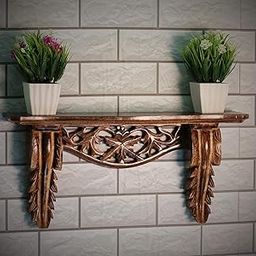 BOGEN LITE Beautiful Hand Carved Wood Lacquered Wall Decor Shelf for Living Room (Brown) (23 x5 x11 Inches)-image-22