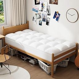 ELEMUSE Twin XL Mattress Topper for College Dorm, Thick Extra Long Twin Mattress Pad Cover for Back Pain, Plush Soft Pillowtop with Elastic Deep Pocket, Overfilled Down Alternative Filling-21