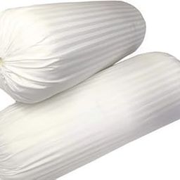 Trance Home Linen 100% Cotton 16X32 Inch 200Tc Striped Bolster Cover | Round Bed Side Long Bolster Pillow Cover To Fit 24" Length 9" Dia | Pack Of 2 Bolster Cover Only (16X32 Inch, White, 2 Piece)-image-52