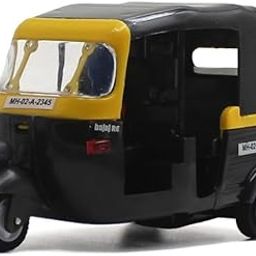 NeoKiddo Toys Pull Back CNG Auto Rickshaw Toys for Kids & Toddlers (Boys & Girls)|Auto Toy for Kids|3 Wheeler|Autorickshaw Tricycle Vehicle Toy for Kids with a Driver (Black)-image-2