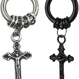 krystalz Men's New BlacK Hollow Cross Earrings Titanium Korean Style Fashion Earrings Stainless Steel Drops & Danglers, Hoop Earring-picture-31