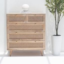 Wooden Eliza 06 Rattan Chest of Drawer's with Natural Finish | Solid Mango Wood | Storage Unit | Golden Knob | Bed-Room Furniture | Best Furniture for Home | 90X40X100 cms-26