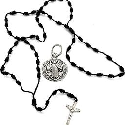 BLACK THREAD ROSARY WITH THREAD CROSS, Catholic Prayer Rosary for Men & Women, 4mm beads Rosary for Praying, Tread rosary for Japmala-18