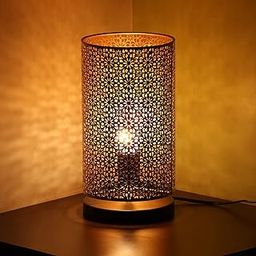 ExclusiveLane 'Moroccan Round Hand-Etched' Iron Bedside LED Table Lamp for Bedroom Living Room(12 Inch,Iron,Without Bulb,Pack of 1)|Side Table Lamps for Home Decoration Study Side Lamp Office,Black-image-53