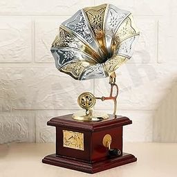KAPER Antique Gramophone Decorative Showpiece (10 Inches) Handicraft Mini Brass Items for Home Decor, Office Desk Living Room, Study Table and Gift Purpose-image-48