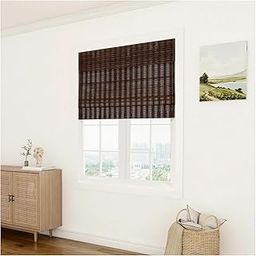 Natural Blackout Waterproof Bamboo Roman Shade| Light Filtering| Manual Pull| for Home and Office(5 x 10 inches, Brown)-picture-13
