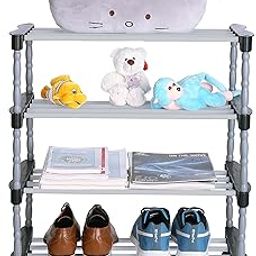 FLIPZON Multipurpose Metal, Plastic Smart Shoe Rack With Wheels|Portable Wide Shelve Storage Rack For Kitchen, Cloth With Wheels Easy To Move (4 Shelves) (Need To Be Assemble -Diy-Do-It-Yourself)-image-81