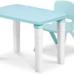 HAPPY BEAR Table and Chair Set for Kids Strong & Durable Plastic Made Rectangle Table with Box Space for Stationery 3 Level Height Adjustable (Blue)-27