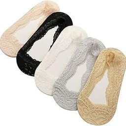 Women's/Girl's Anti-Skid Lace No Show Socks/Footie/Sock Liner/Foot cover (Pack Of 5) Black/Beige/Grey/White/Pink-image-7