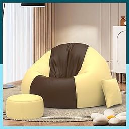 ComfyBean Bag with Beans Filled 4XL Bean Bag Sofa with Free Cushion and Footrest - Official : ColorFlex Lounge Combo (Matching Color : Regular, Brown Cream)-picture-0