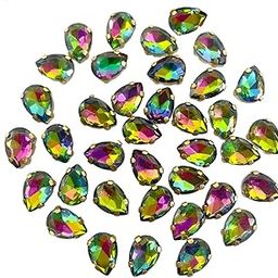 EmbroideryMaterial Rainbow Color Shiny Sew on Rhinestones/Gem Stones Sewing Crystals Stone Beads for Jewellery Making, Embroidery, Craft, Sewing Purpose (Size: 7X10MM, Pack of 50 Pieces, Teardrop Shape)-image-45