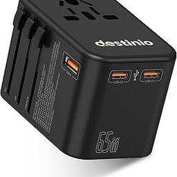 Destinio Universal Travel Adapter - 65W Laptop/MacBook GaN Fast Charging Adapter with 2 Type C & 1 USB Ports, Universal Charger Adapter, All in One International Travel Adapter for US, UK, Europe-1