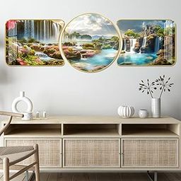 Livin'luxe paintings Beautiful Waterfall Nature scenery modern art Premium Sparkle Lamination Finished Surface Golden Slim Frame 122 cm x 41 cm Large Size, For Home/Office/Hotel painting RP-17-image-41