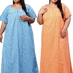 Women's Printed Cotton Floral Jumbo Maxi Nighty Round Neck Full Length Nightwear Night Gown Nightdress Plus Size Combo Pack-image-55