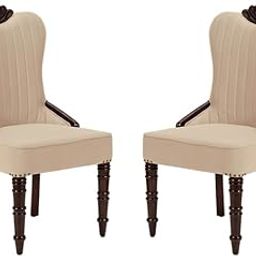 WOODBURY TREE Luxury Sheesham Wood Premium Velvet Dining Chairs,Hand-Carved Details,High Wingback Quilted Design,Nail Heads,Comfy Accent Chairs For Living Room,Bedroom,Small Spaces(Set Of 2)(Beige)-image-41