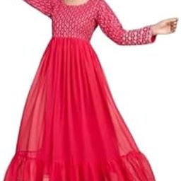Embroidered Georgette Anarkali Gown with Flared Hem and Full Sleeves - Wedding & Festive Occessions-image-70