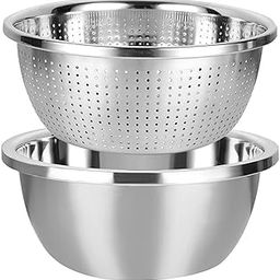 Snevad Stainless Steel Rice Washing Bowl & Mixing Bowls Heavy Duty Kitchen Strainer, Washer Basin for Rice, Vegetable, Fruits, Pasta Mixing, Food Washing Dishwasher Safe Micro-Perforated Colander-image-46