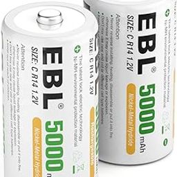 EBL C Size C Cell 5000mAh Ni-MH Rechargeable Batteries, Pack of 2, (C2)-22